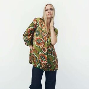 Zara Floral Green and Orange Blouse